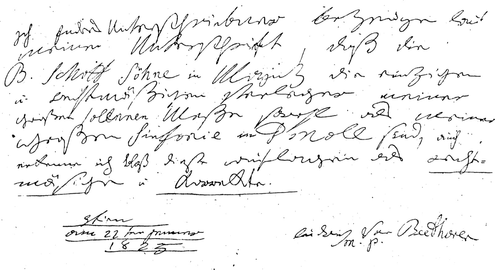 Page of Beethoven's autograph manuscript in dense ink, from 1824